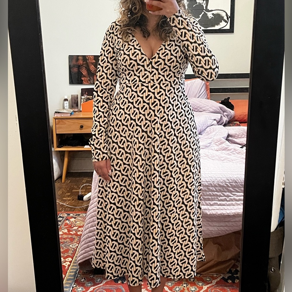 Multicolor Patterned Dress Deep V Neck Dress